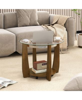 Round Glass Coffee Table 2 Tier with Storage Shelf