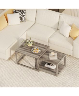 Set of 2 Stackable Rectangular Coffee Tables Nesting Grey