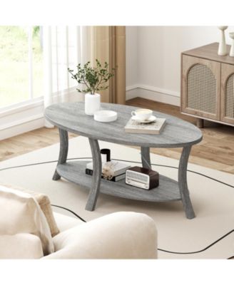 Oval Coffee Table 2 Tier Storage Shelf