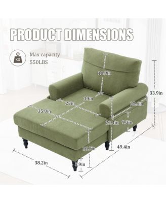 Extra Large Leisure Chaise Lounge Recliner, Soft Chenille Single Sofa Chair with Wood Legs and Side Pockets for Living Room and Bedroom