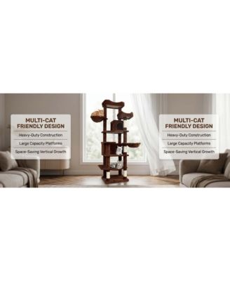 68" Cat Tree with Hammocks, Hanging Basket, Cat Cave and Scratching Posts, Plush Cat Tower for Indoor Cats