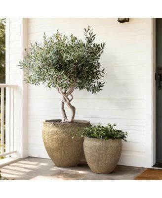  Dia Concrete Large Round Planter Pot, Rustic Textured Pot with Drainage Hole, Indoor Outdoor Plant Pot for Home Garden Patio