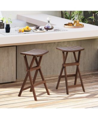 Bar Stools Set of 2 30'' Folding Bar Height Stools w/ Saddle Seat and Footrest