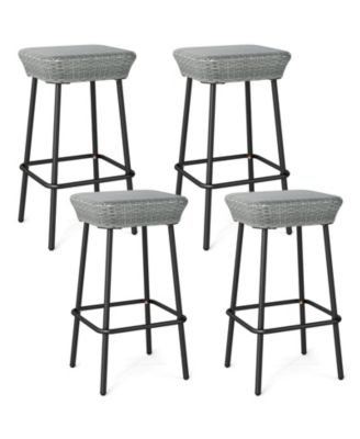 29.5'' Metal Bar Height Stools Set of 4 w/ Rattan Seat and Footrest for Backyard