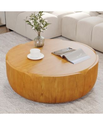  Outdoor Indoor Coffee Table, Modern Wood Grain Drum Center Table,Backyard, Living Room