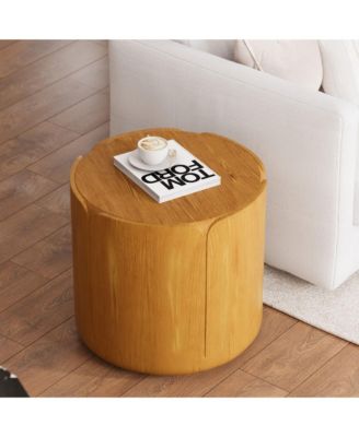 Round Outdoor Indoor Side Table, Modern Wood Grain Patio Garden Stool,No-Assembly Table for Patio, Garden, Backyard, Living Room