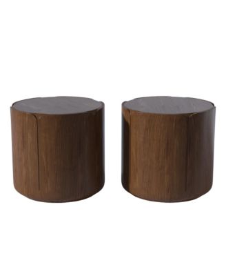 Round Outdoor Indoor Side Table Set, Modern Wood Grain Patio Garden Stool