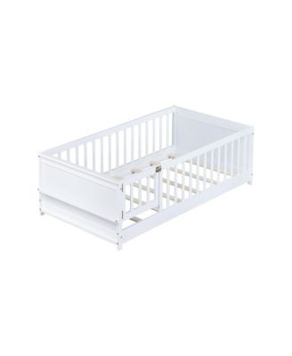 Twin Size Floor Bed with Built-in Book Rack and Door