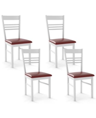 Wood Dining Chairs Set of 4 w/Rubber Wood Frame Padded Seat and Slatted Backrest