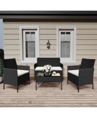 4-Piece Outdoor PE Rattan Patio Furniture Set, Conversation Set with Coffee Table, Garden, Porch & Balcony
