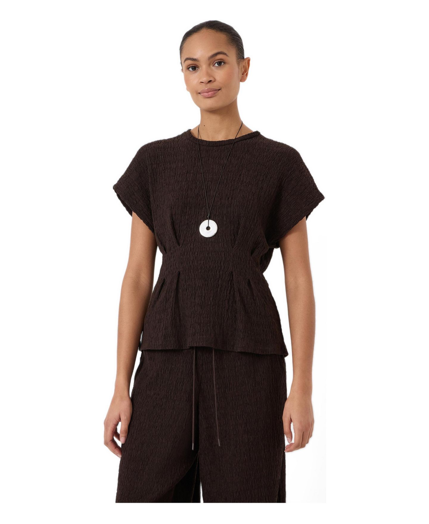 Женский топ Hush Keira Textured Pleat Release Jersey, цвет: Тёмный коричневый — фото 1