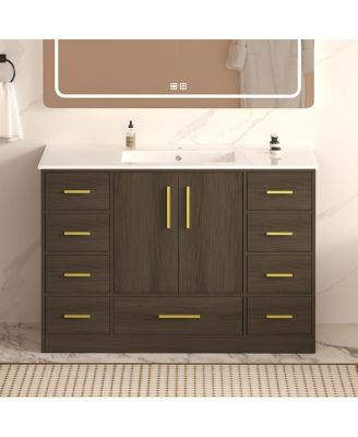 Bathroom Vanity with Resin Sink, Soft Close Doors, 9 Storage Drawers and MDF Cabinet, Transitional Modern Design