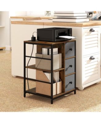 Nightstand 2 PCS 3-Tier Storage End Table Bedside Table with Charging Station and Shelf