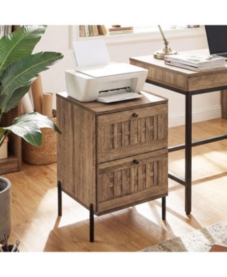 Nightstand w/2 Woven Storage Drawers Metal Support Legsfor BedroomRustic Oak