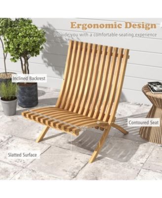 Folding Teak Wood Outdoor Lounge Chair with Slatted Seat