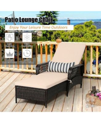 Patio Wicker Chaise Lounge with 6-Position Backrest and Lumbar Pillow