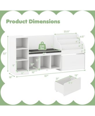 Kids Bookcase with Reading Nook Four in One Toy Organizer