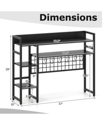 4-Tier Desktop Display Shelf with Metal Grid Panel and Hooks