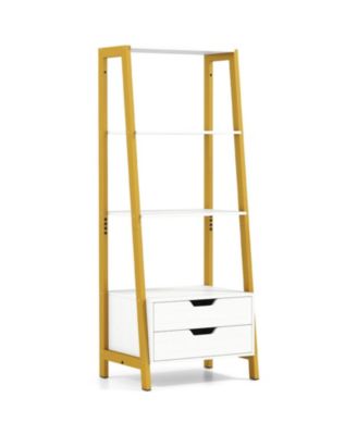 4-Tier Ladder Shelf with 2 Drawers and Metal Frame