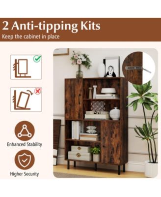 47-Inch Storage Cabinet Bookcase with 2 Doors and Open Shelves