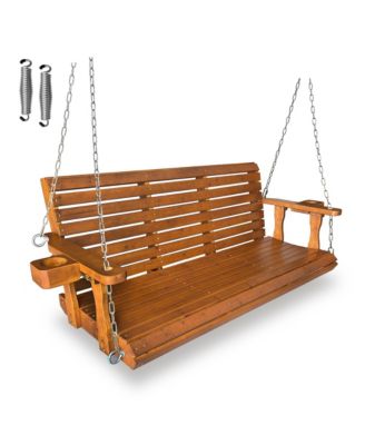 3-Seater 5 FT Extra Large Wooden Porch Swing, Bench Swing with Cupholders, for Outdoor Patio Garden (Pure White)