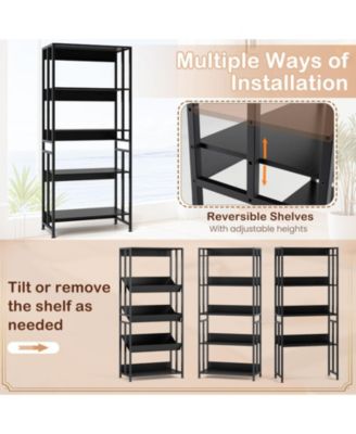 5-Tier Bookshelf with Adjustable and Tiltable Shelves