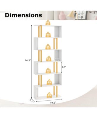 6-Tier Geometric S-Shaped Bookcase with Metal Frame