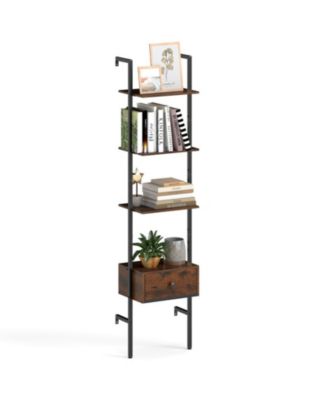5-Tier Ladder Bookcase with Drawer and Metal Frame
