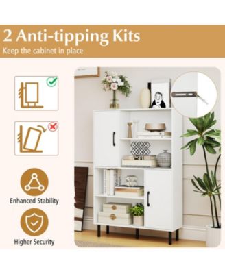 47-Inch Storage Cabinet Bookcase with 2 Doors and 4 Open Shelves
