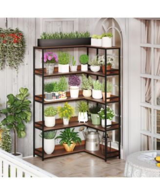 5-Tier L-Shaped Corner Bookshelf with Metal Frame