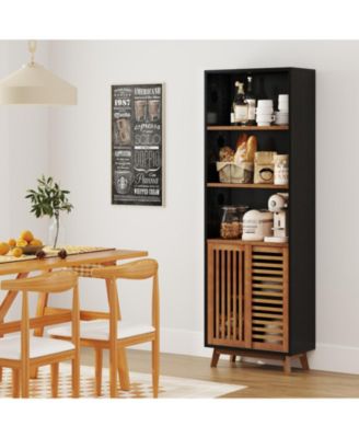 70-Inch 5-Tier Bookshelf with Sliding Door Cabinet