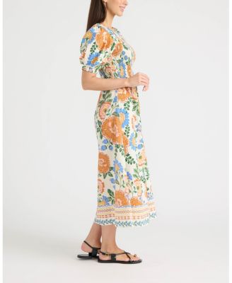 Women's Puff-Sleeve Midi Dress