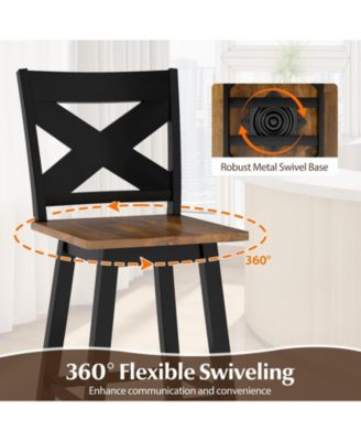 Rubberwood Swivel Bar Stools Set of Two with Backrest