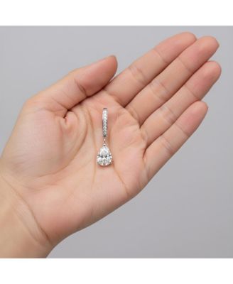 Dainty White Gold Plated Pear CZ Teardrop Lever Back Earrings