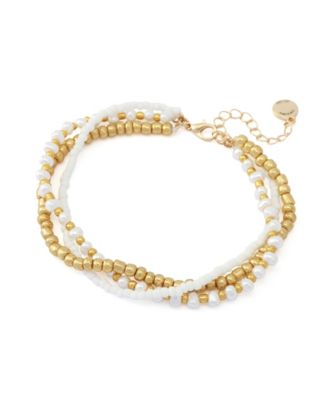 White Vintage Luxe Shell Beaded Layered Anklet