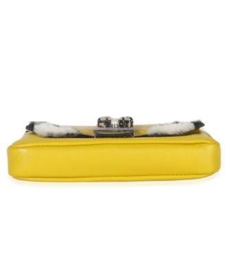 Yellow Leather Fox Fur Buggie Micro Baguette