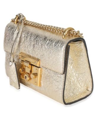 Gold Metallic Crinkled Leather Small Padlock Chain Bag