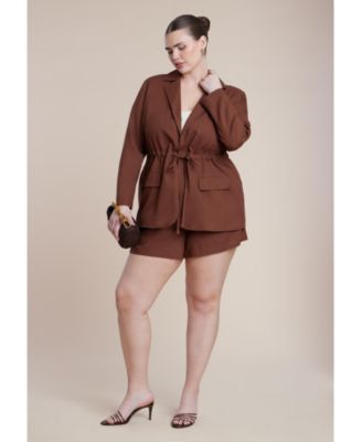 Women's Drawstring Waist Linen Blazer