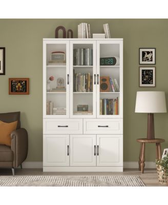 8-Shelf Modern Bookcase with Drawers