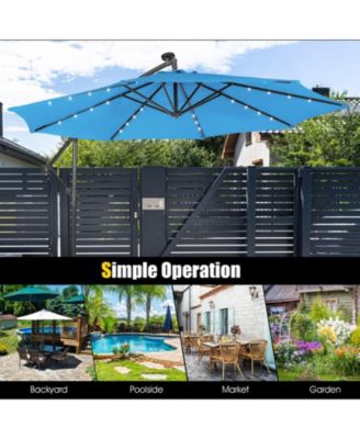 10 ft Solar Powered Cantilever Patio Umbrella with 32 LED Lights and Tilt System