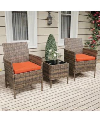 3-Piece Rattan Conversation Set with Tempered Glass Table