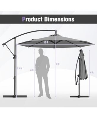 10 ft Offset Hanging Patio Umbrella with Infinite Tilt 360-Degree Rotation and Base