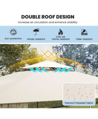 12 x 10 ft Outdoor Patio Gazebo with Mesh Netting Two-Tier Vented Roof and Stakes
