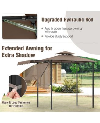 11 x 5 ft Grill Gazebo with Extended Side Awning Double-Tier Vented Top and Shelves