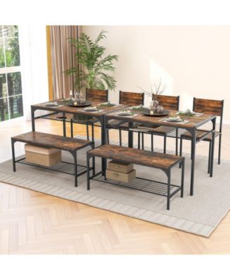 Industrial Style Rectangular Kitchen Table with Bench and Chairs.