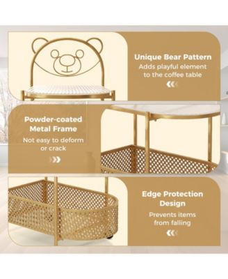Glass Coffee Table 2 Tier Mobile with Bear Design