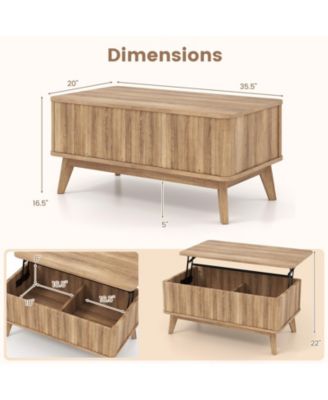 Wooden Coffee Table Fluted Lift Top Design