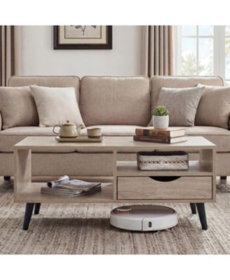 Rectangular Rustic Coffee Table with Storage Shelf