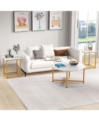 Coffee Table Set 3 Piece Round Table and 2 Square End Tables