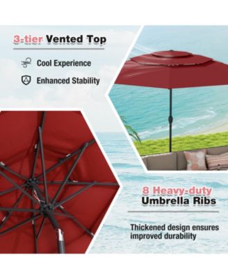 10 ft Three-Tier Vented Patio Umbrella with Push-Button Tilt and Crank Handle